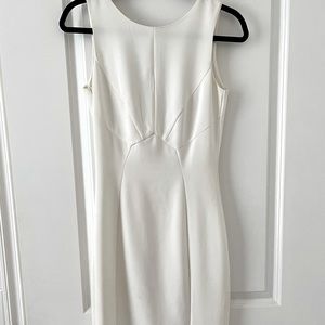 Women’s tailored white cream midi dress low back with gold hardware